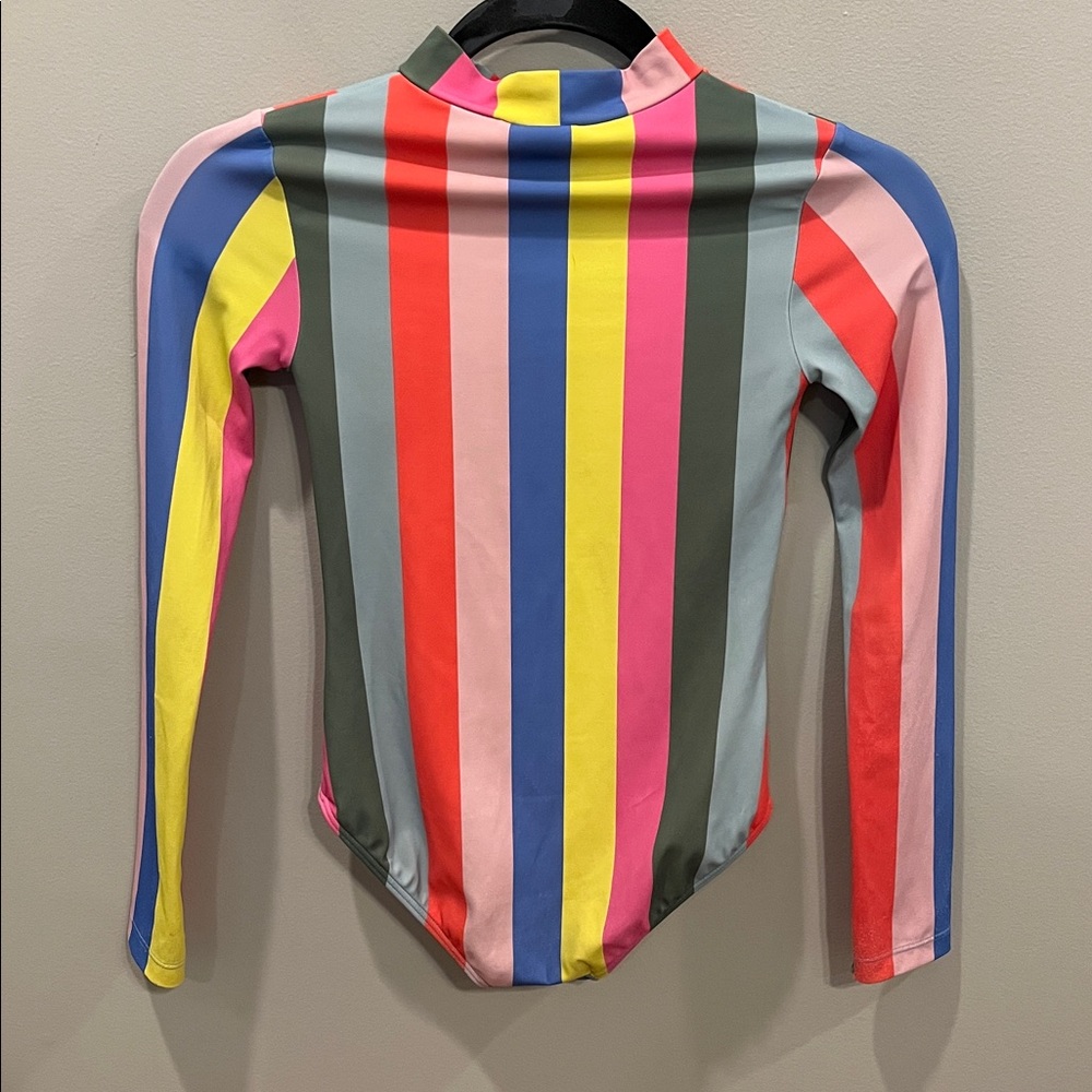 Mini Boden Multi Stripe Long-Sleeved Zip Swimsuit Rash guard - Picture 4 of 9